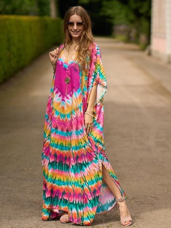 Dresses & Skirts - Tie Dye Boho Kimono Dress, Beach Cover up Boho Dress